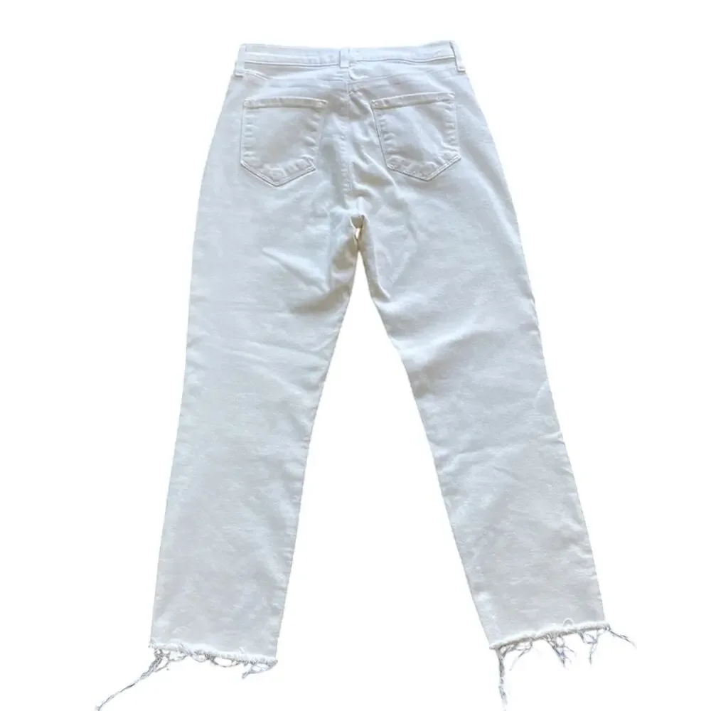 L’AGENCE Sada Cropped Jean Womens Sz 27 Cream Frayed Hem Slim High Rise